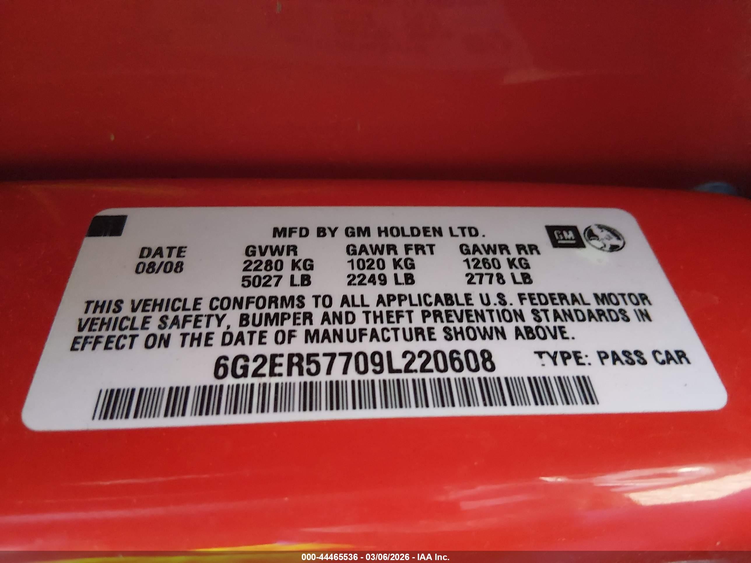 2009 Pontiac G8   Red vin: 6G2ER57709L220608