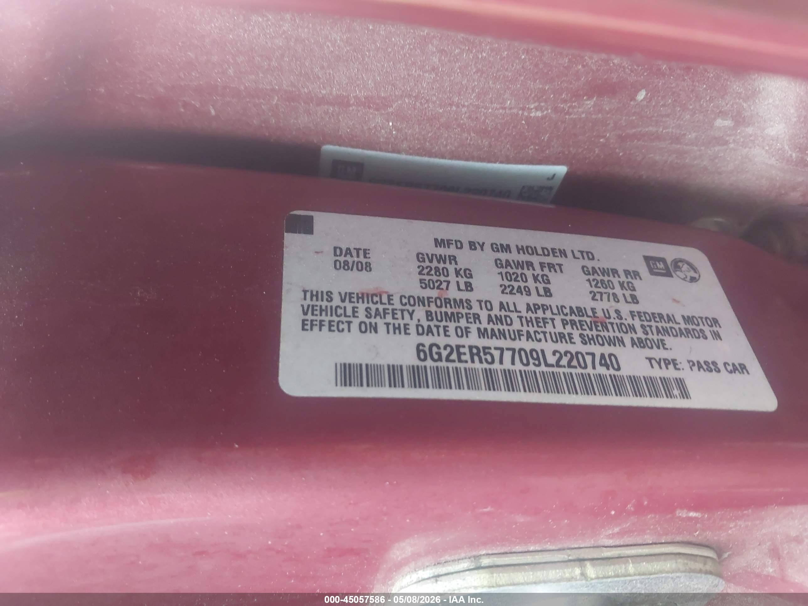 2009 Pontiac G8   Red vin: 6G2ER57709L220740