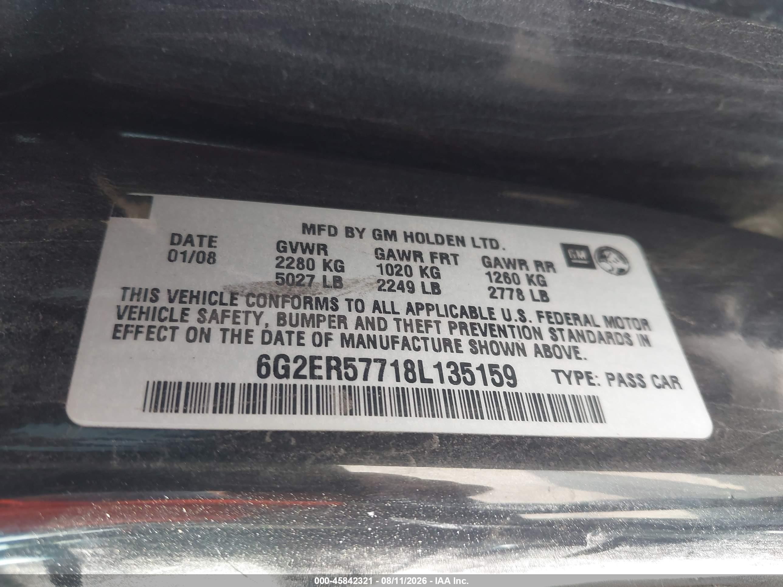 2008 Pontiac G8   Черный vin: 6G2ER57718L135159