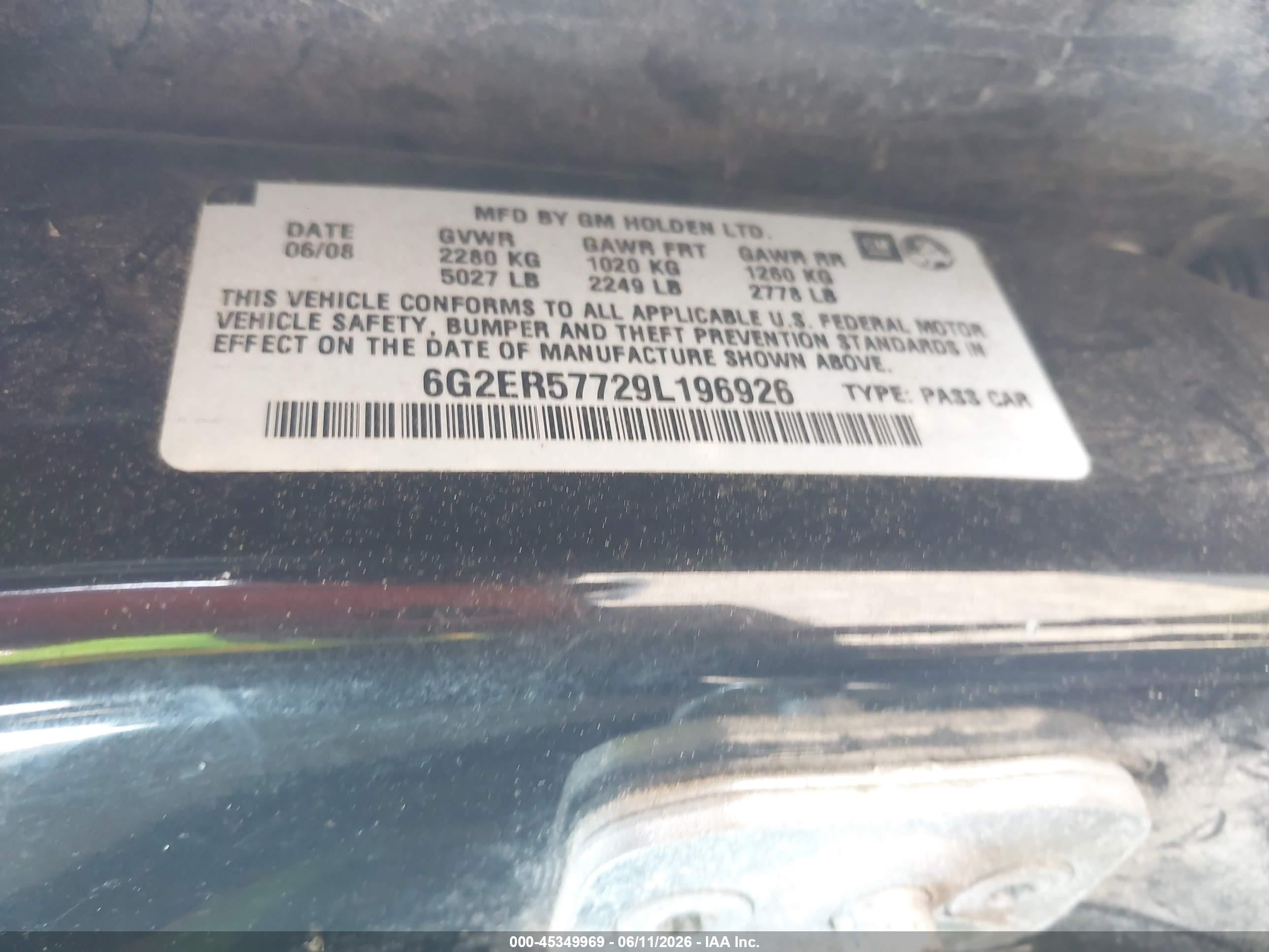 2009 Pontiac G8   Black vin: 6G2ER57729L196926
