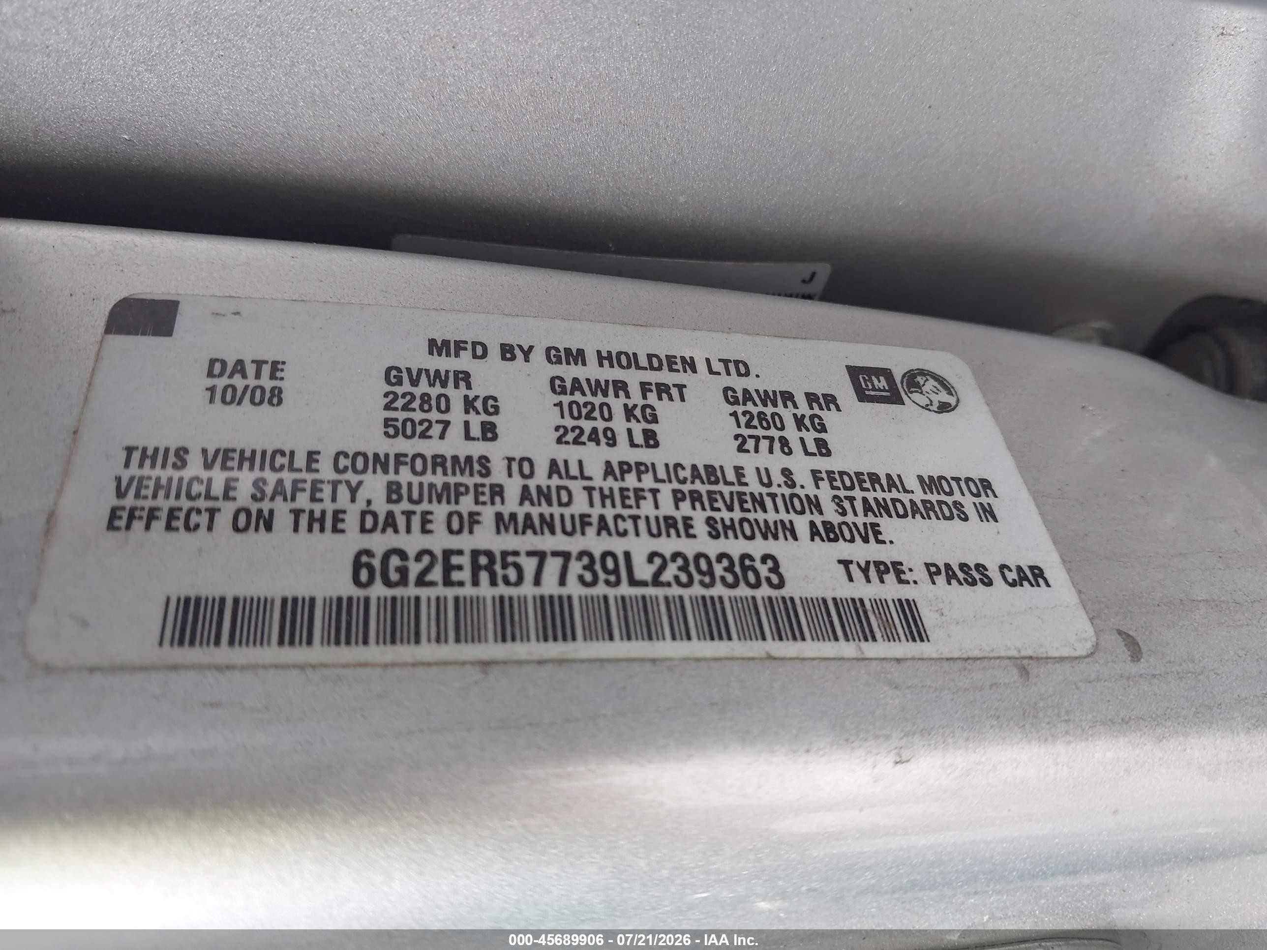 2009 Pontiac G8   Серебряный vin: 6G2ER57739L239363