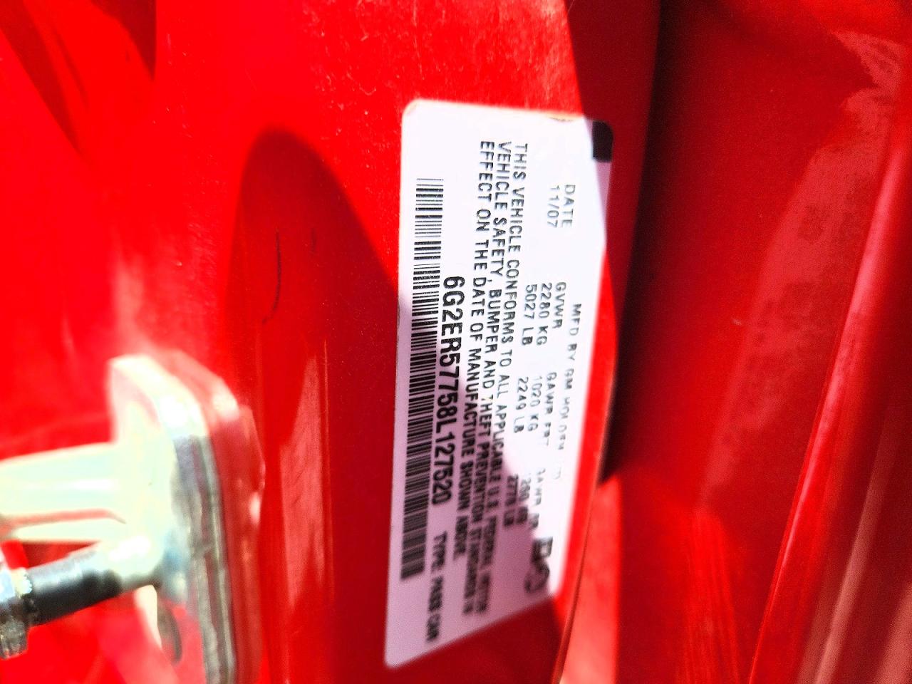 2008 Pontiac G8 Red vin: 6G2ER57758L127520