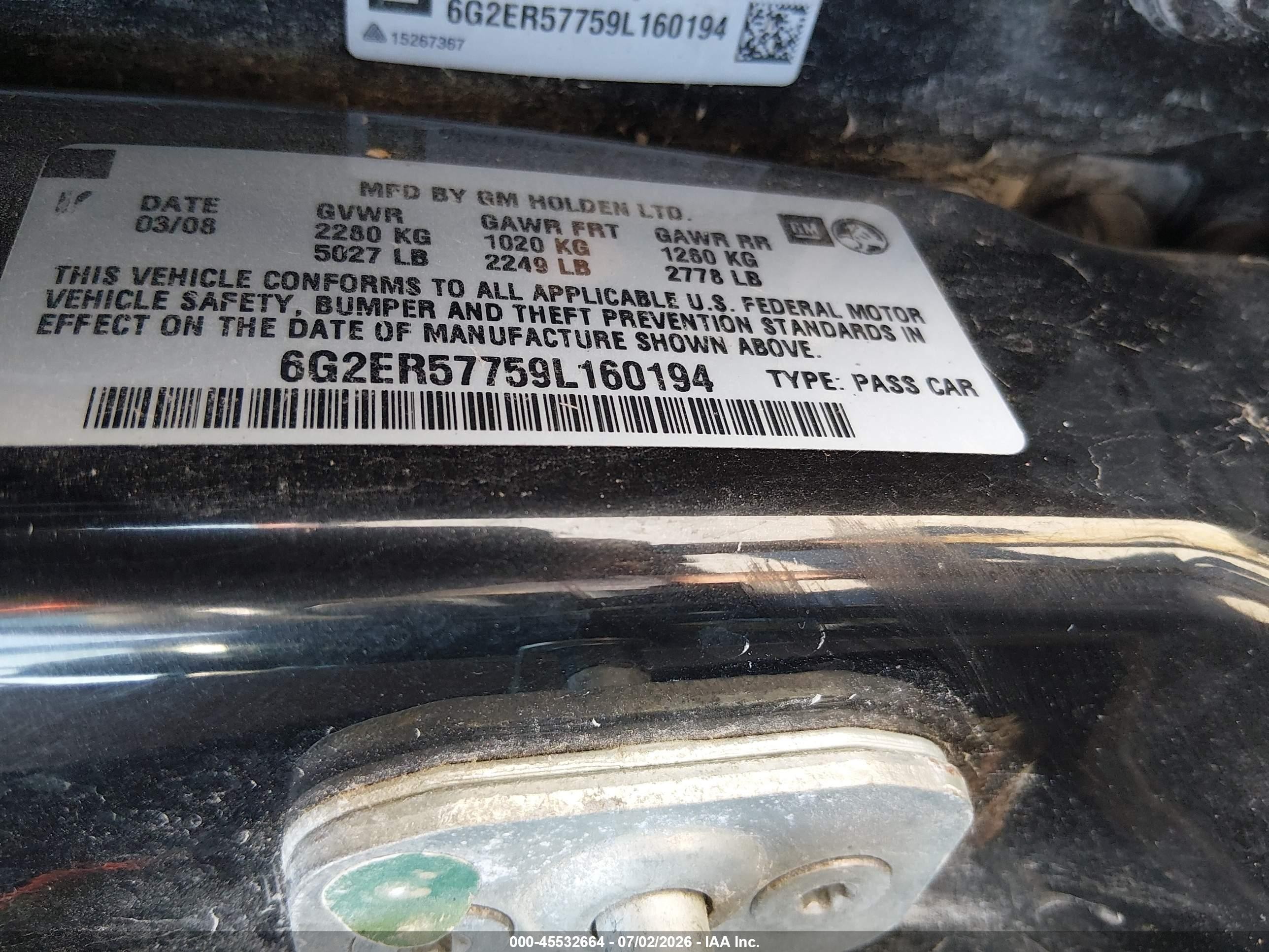 2009 Pontiac G8   Черный vin: 6G2ER57759L160194
