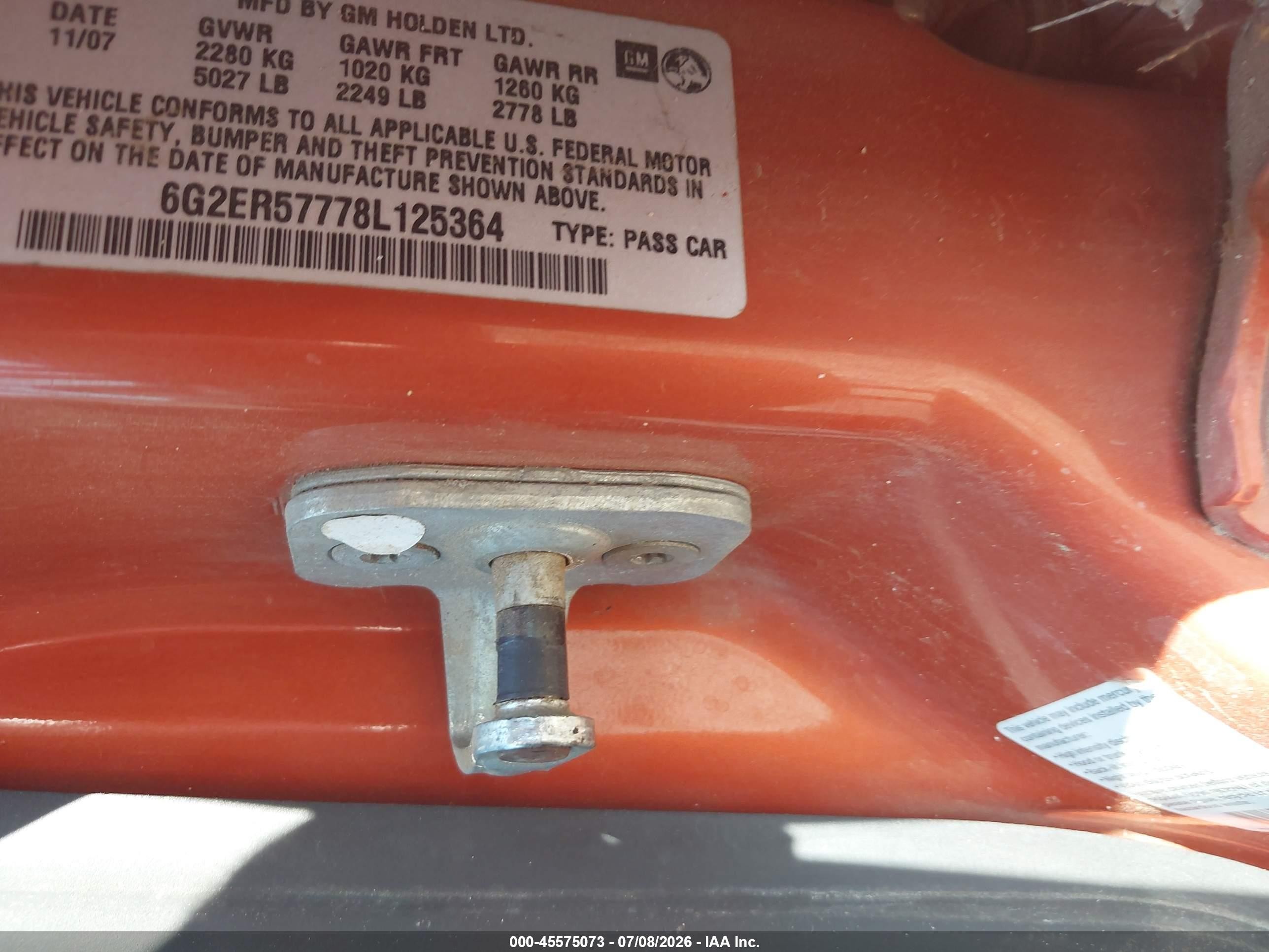 2008 Pontiac G8   Orange vin: 6G2ER57778L125364