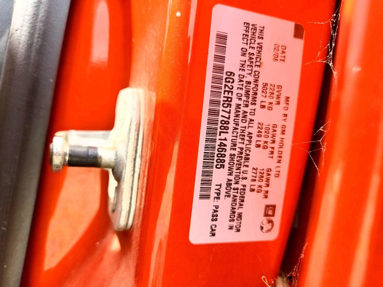 2008 Pontiac G8 Orange vin: 6G2ER57788L146885