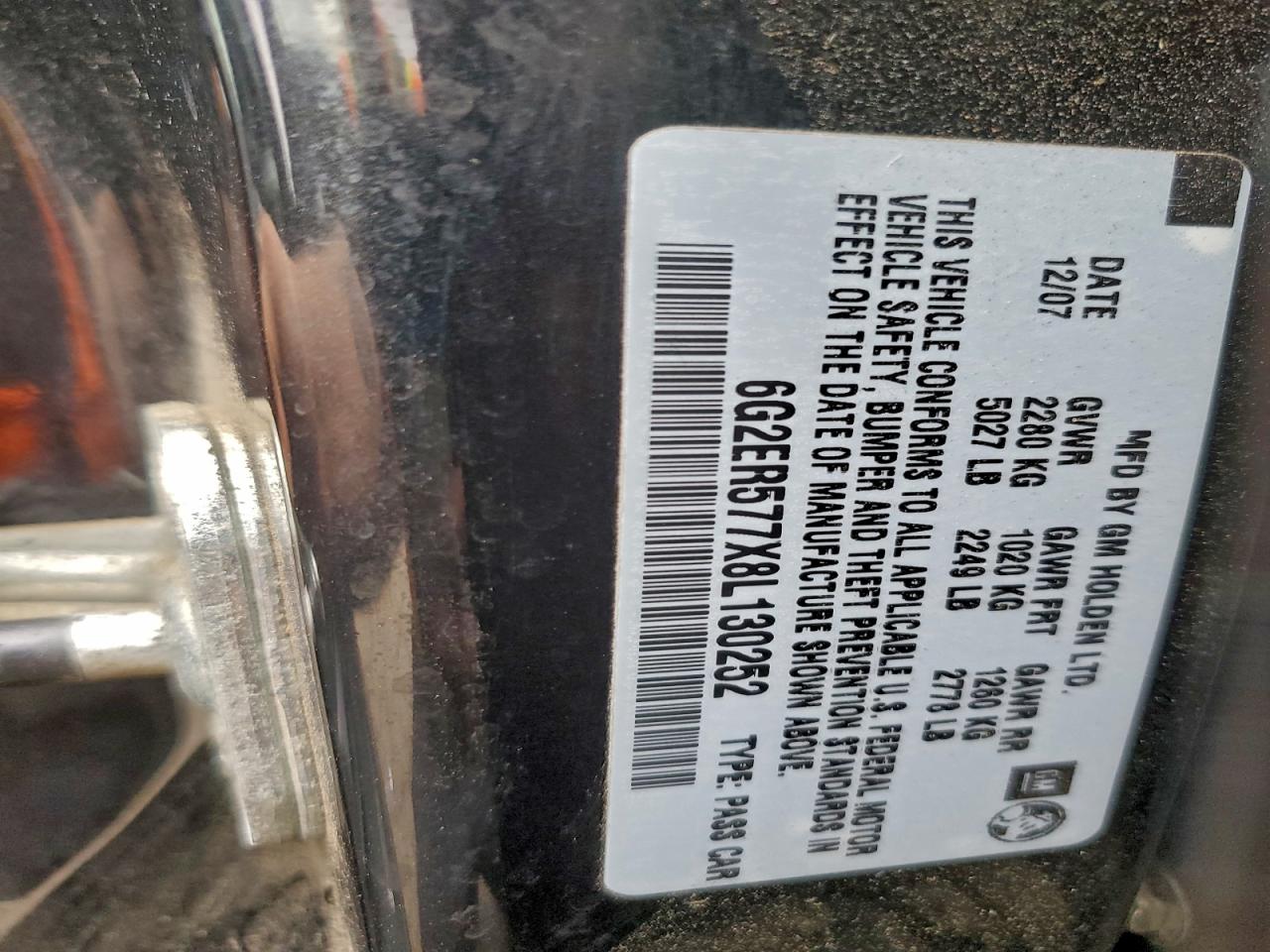 2008 Pontiac G8 Black vin: 6G2ER577X8L130252