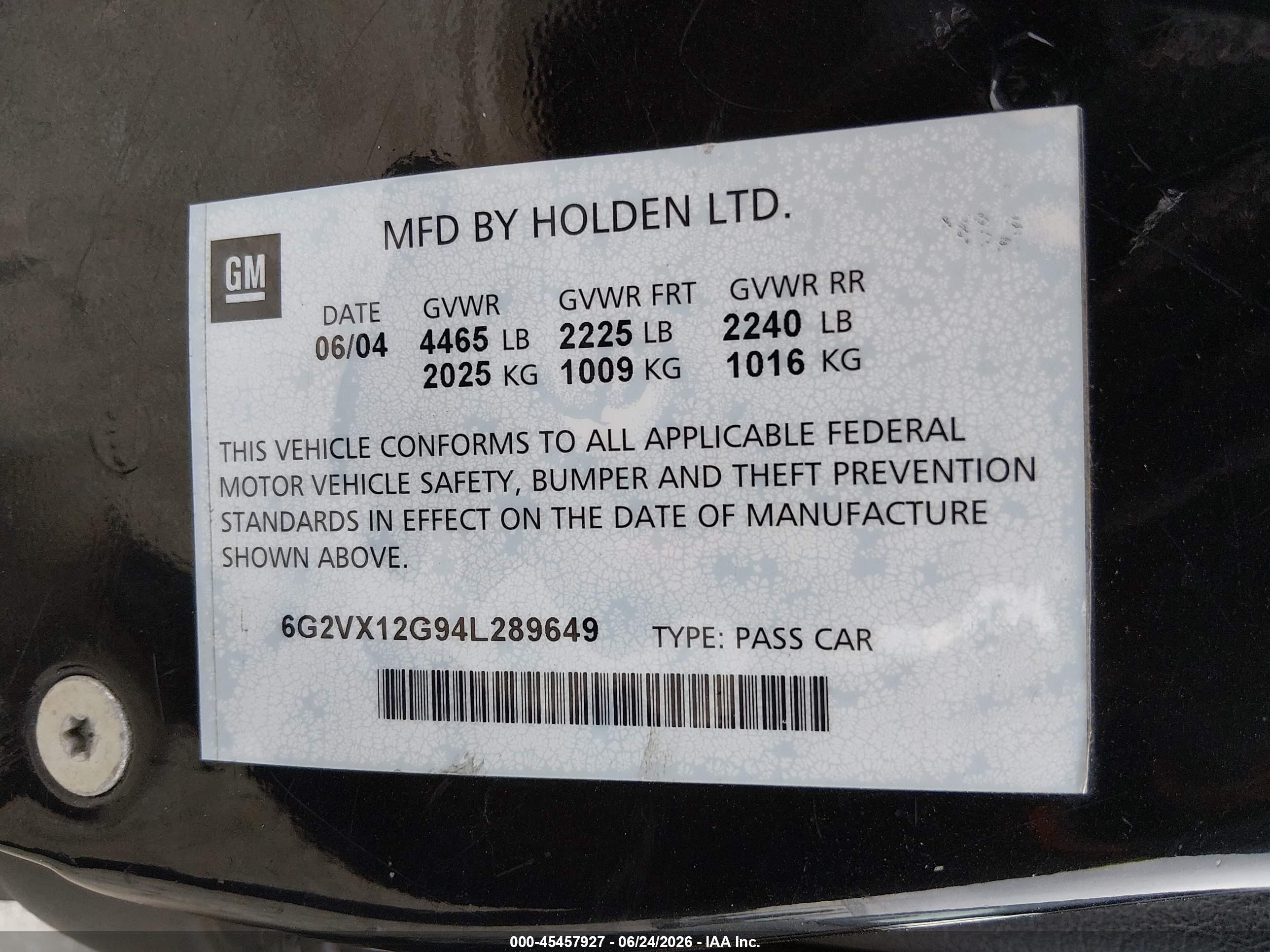 2004 Pontiac Gto   Black vin: 6G2VX12G94L289649