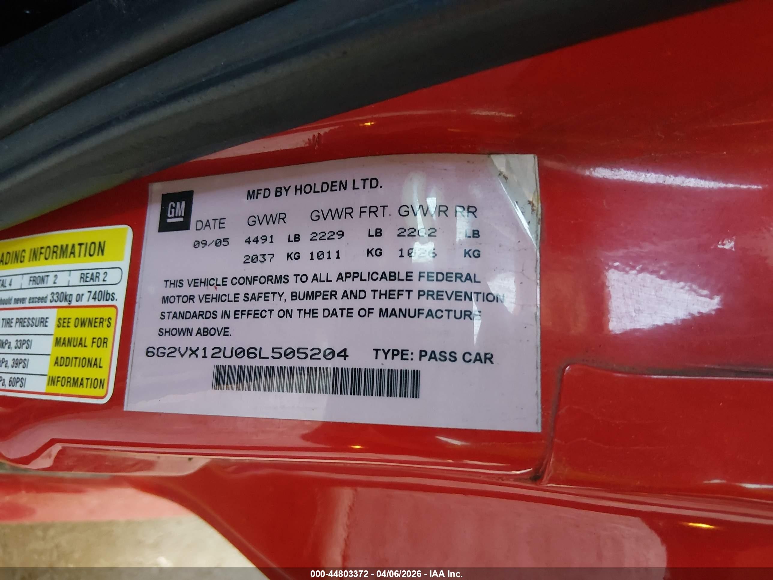 2006 Pontiac Gto   Red vin: 6G2VX12U06L505204
