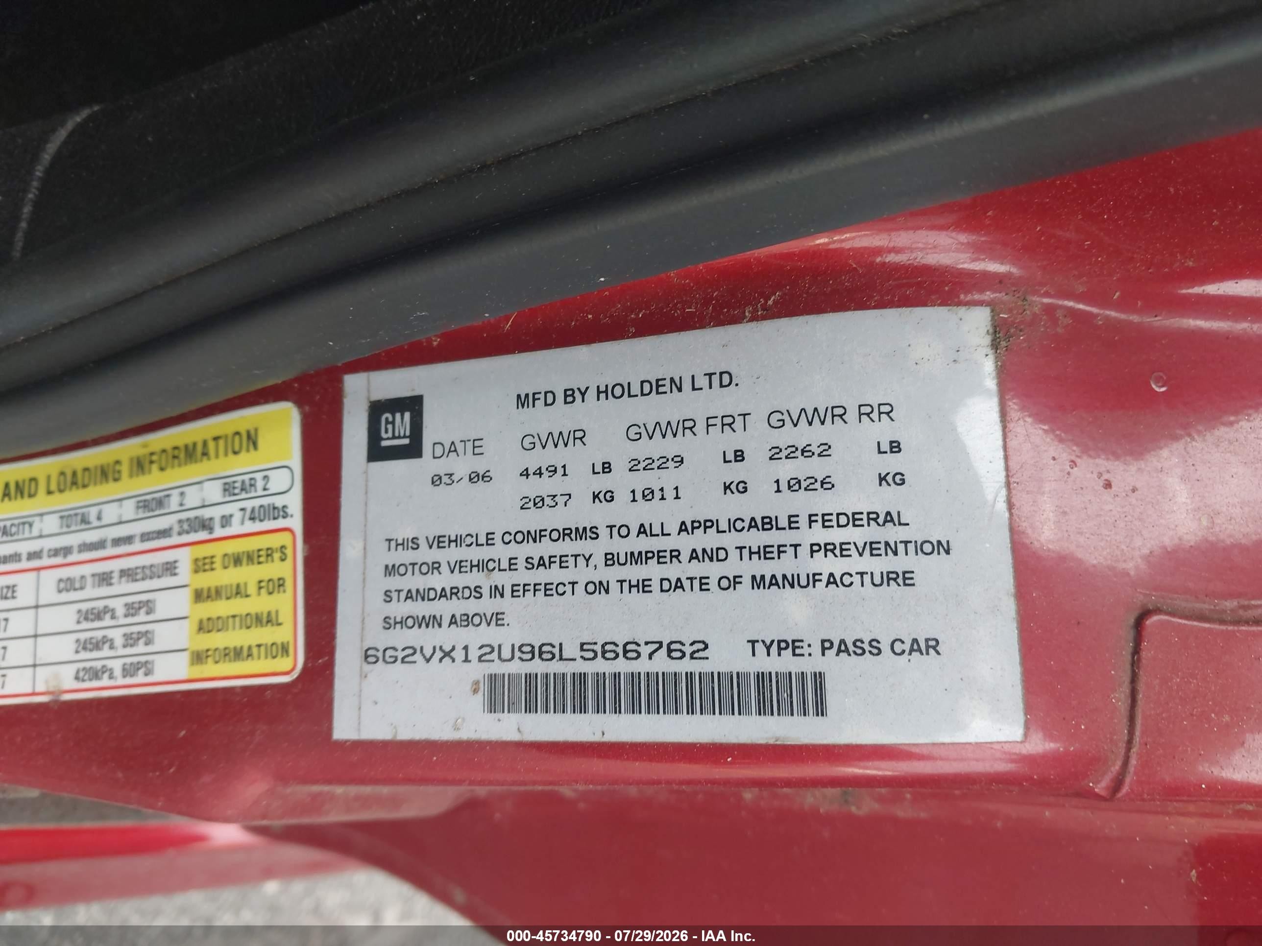 2006 Pontiac Gto   Red vin: 6G2VX12U96L566762