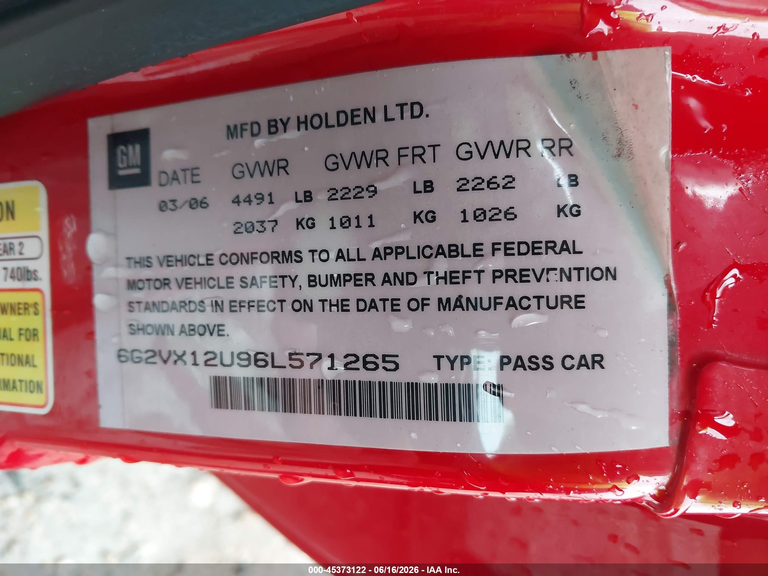 2006 Pontiac Gto   Red vin: 6G2VX12U96L571265