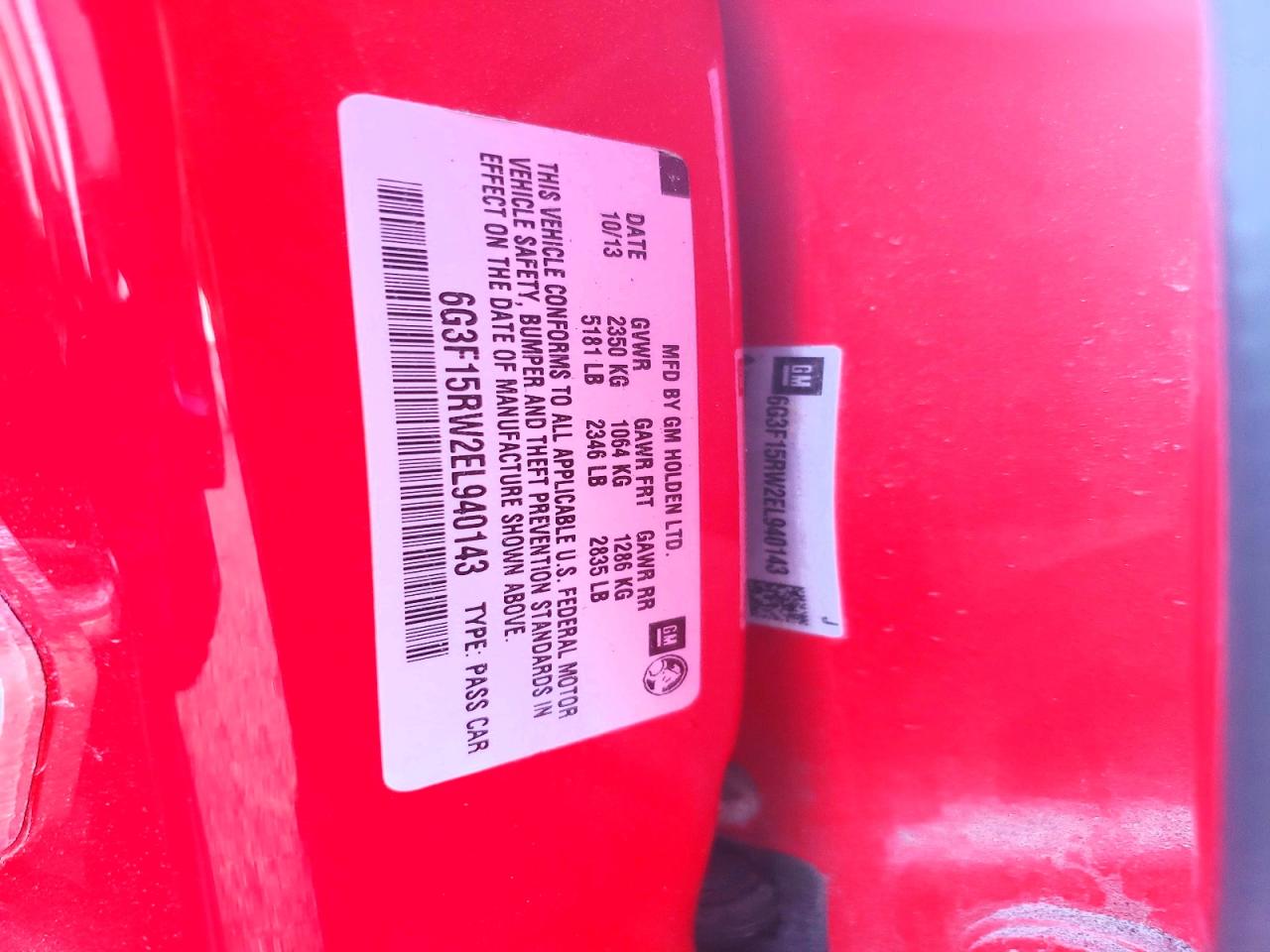 2014 Chevrolet Ss Красный vin: 6G3F15RW2EL940143