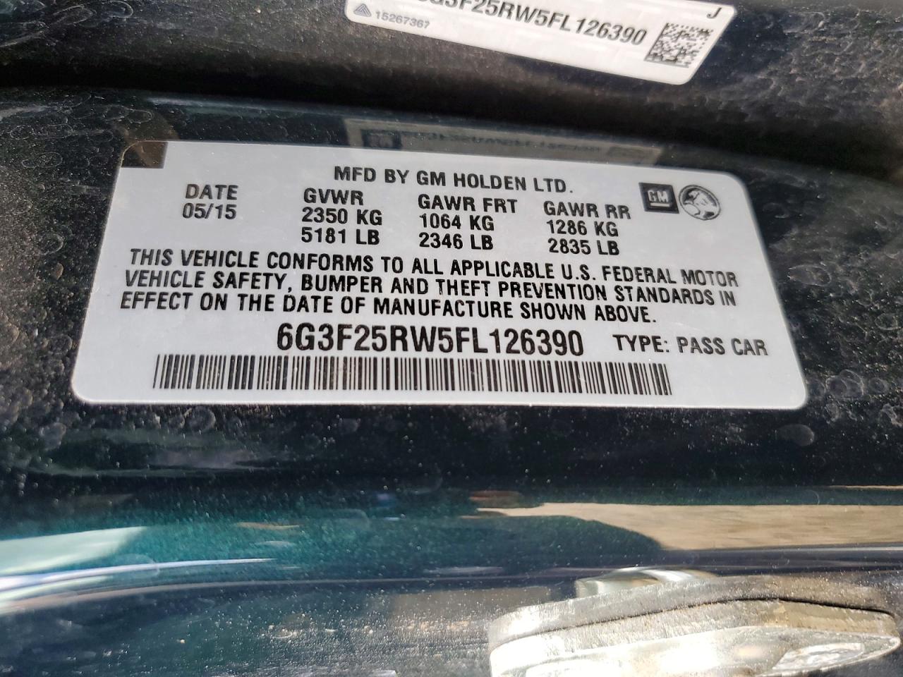 2015 Chevrolet Ss Green vin: 6G3F25RW5FL126390