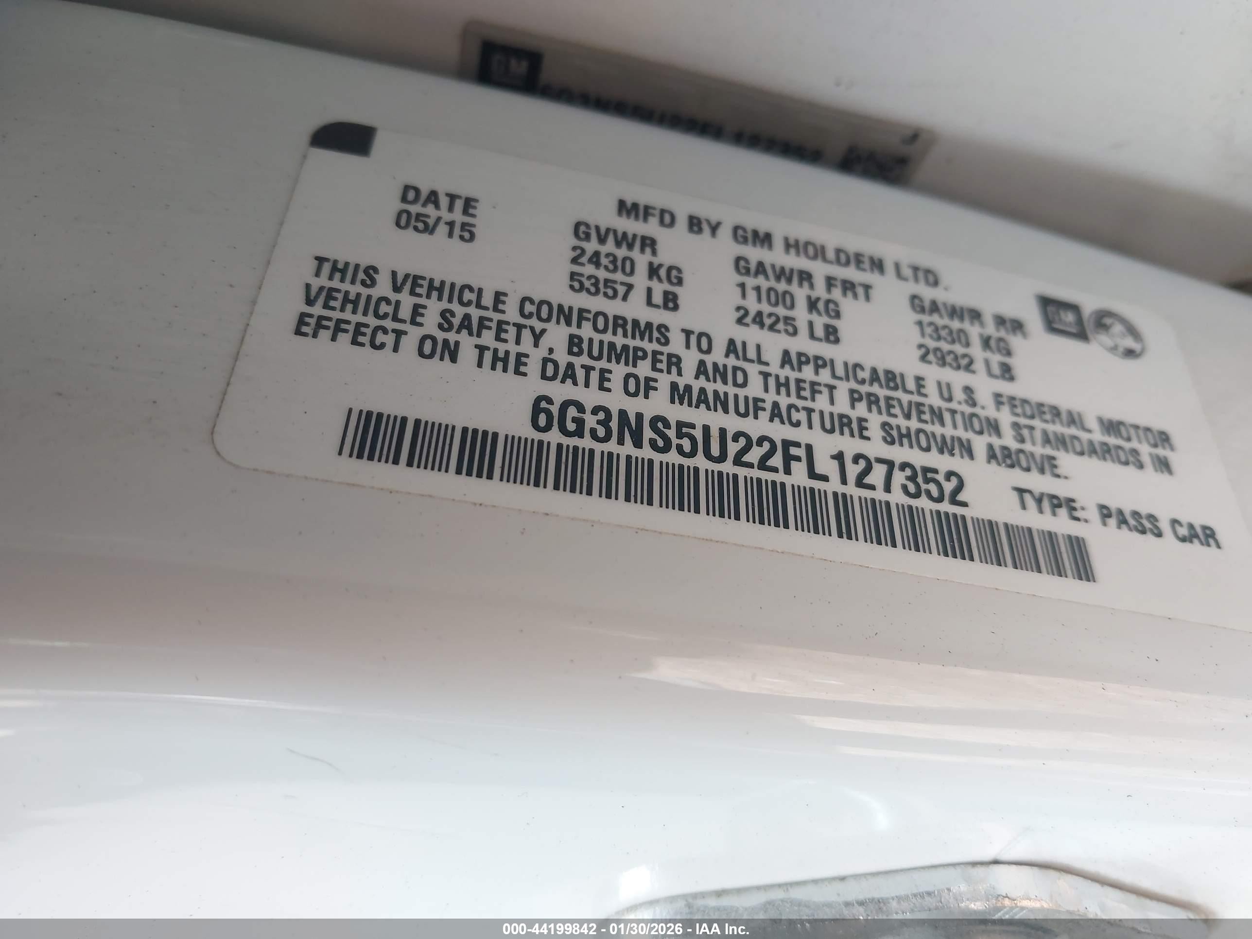 2015 Chevrolet Caprice Police White vin: 6G3NS5U22FL127352