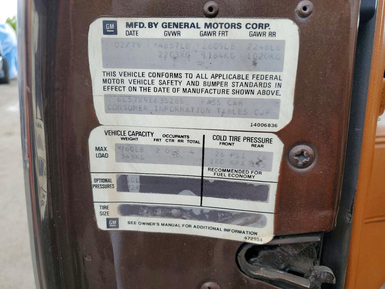 1979 Cadillac Eldorado Brown vin: 6L57B9E635286