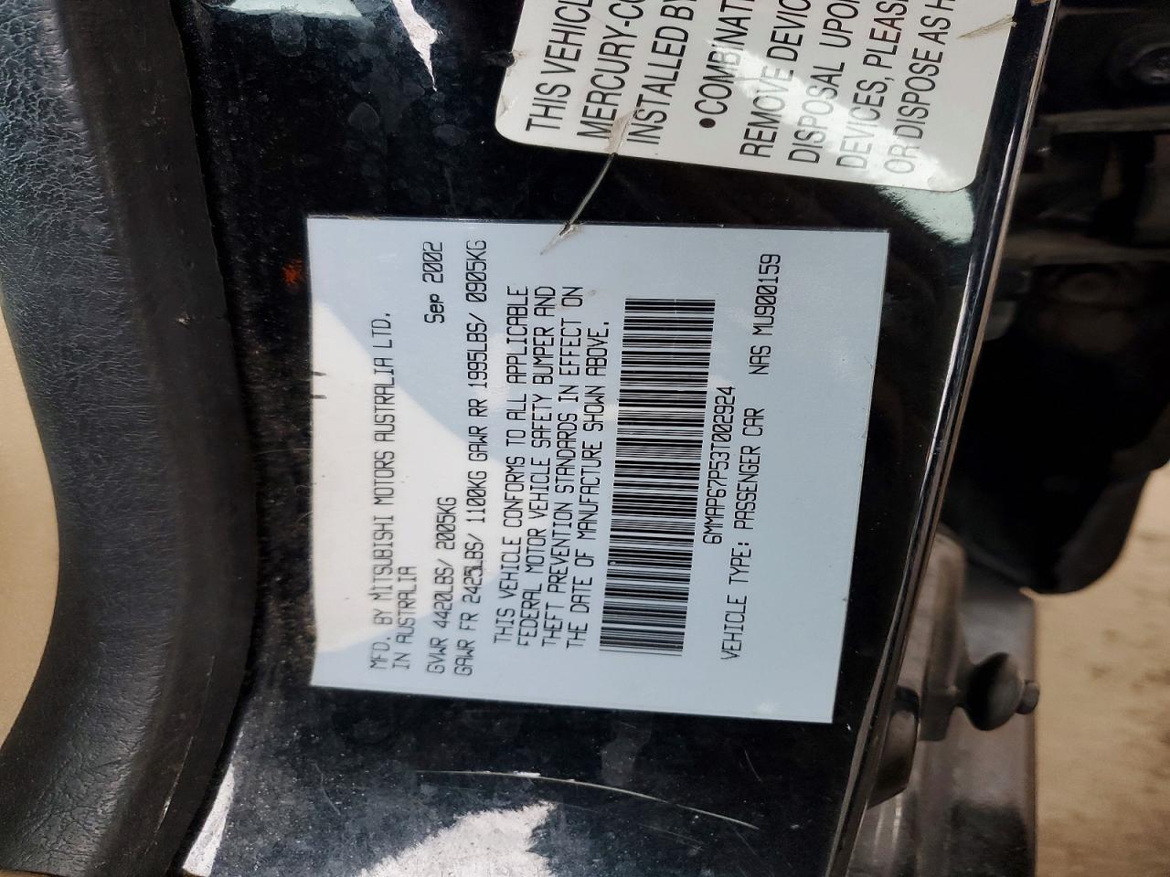 2003 Mitsubishi Diamante Ls Black vin: 6MMAP67P53T002924