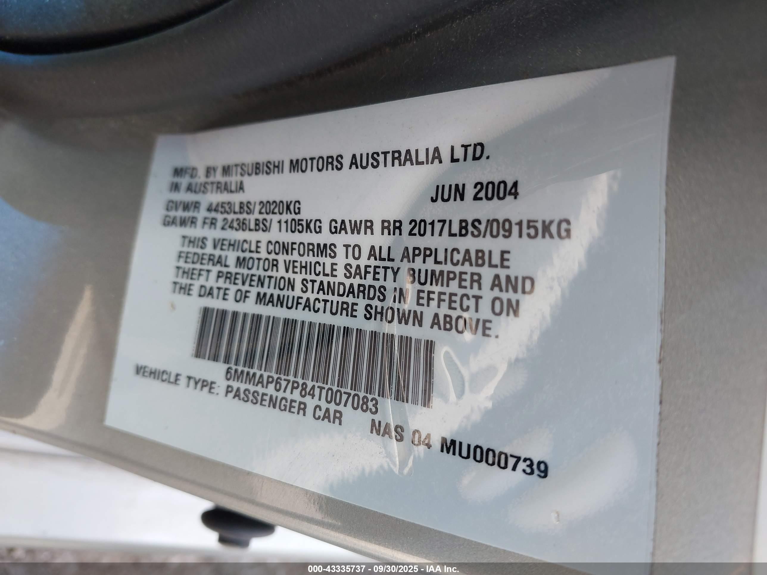 2004 Mitsubishi Diamante Ls Silver vin: 6MMAP67P84T007083