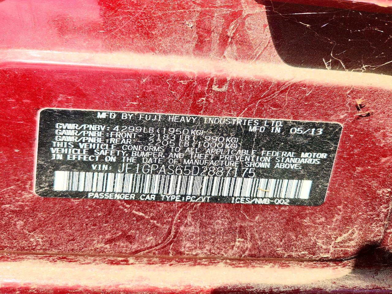 2013 Subaru Impreza Sport Limited Burgundy vin: JF1GPAS65D2887175