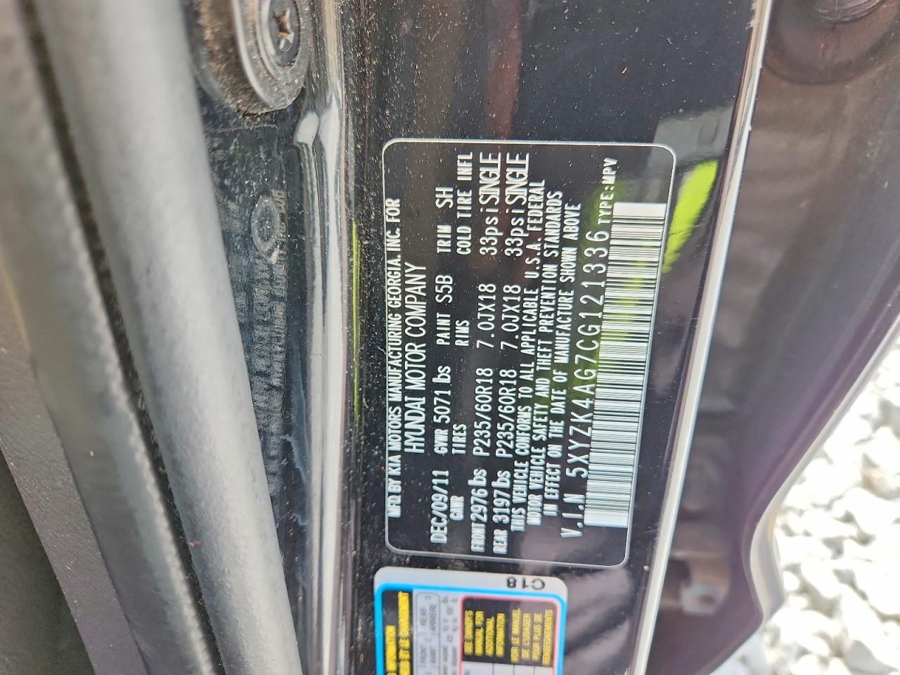 2012 Hyundai Santa Fe Limited Black vin: 5XYZK4AG7CG121336