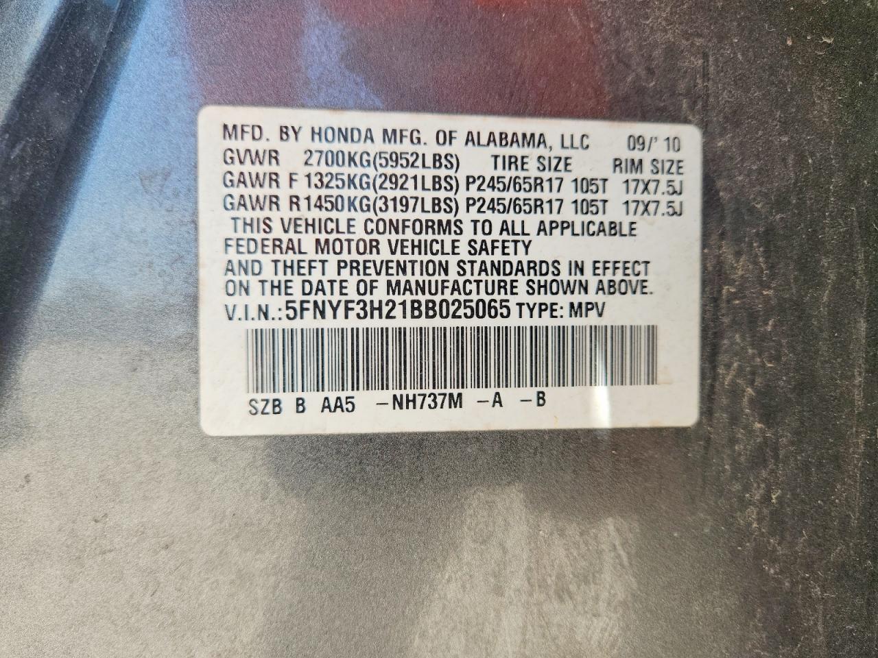 2011 Honda Pilot Lx Gray vin: 5FNYF3H21BB025065