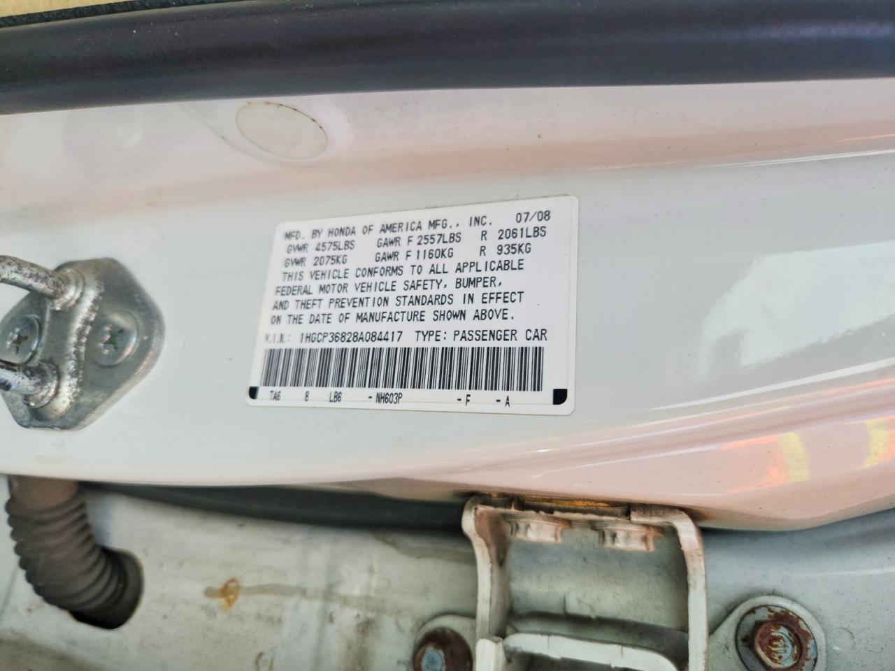 2008 Honda Accord Exl White vin: 1HGCP36828A084417