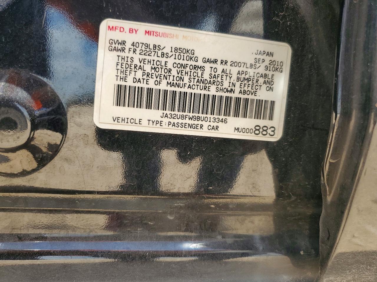 2011 Mitsubishi Lancer Gts Black vin: JA32U8FW9BU013346