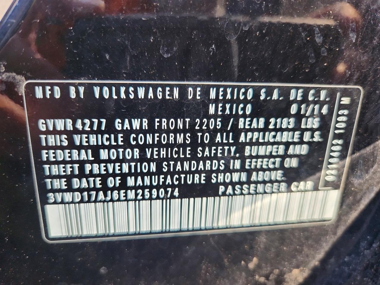 2014 Volkswagen Jetta Se Black vin: 3VWD17AJ6EM259074