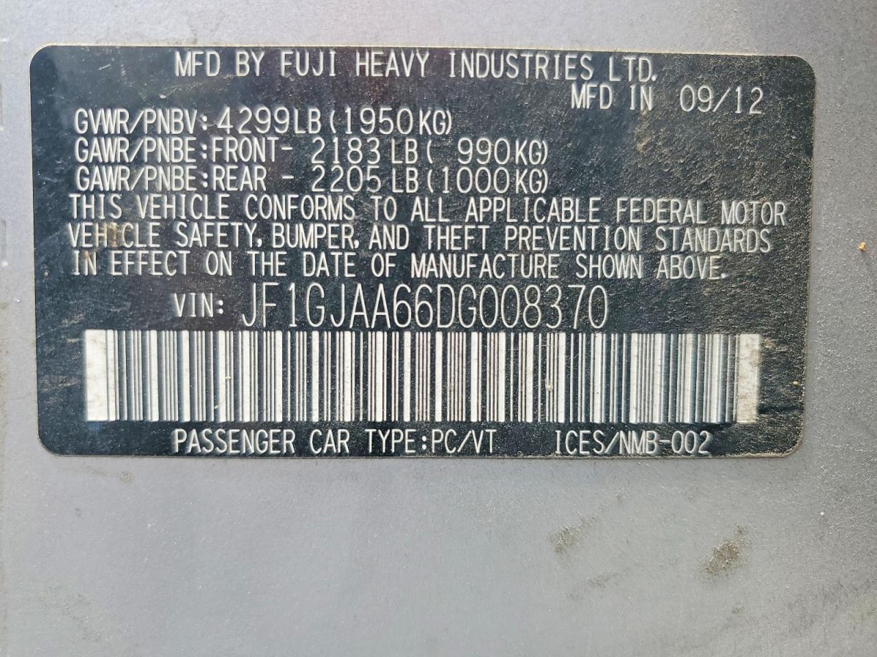 2013 Subaru Impreza Silver vin: JF1GJAA66DG008370