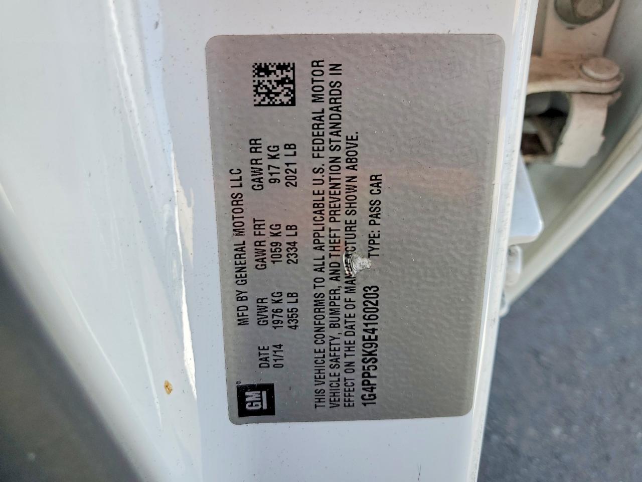 2014 Buick Verano White vin: 1G4PP5SK9E4160203