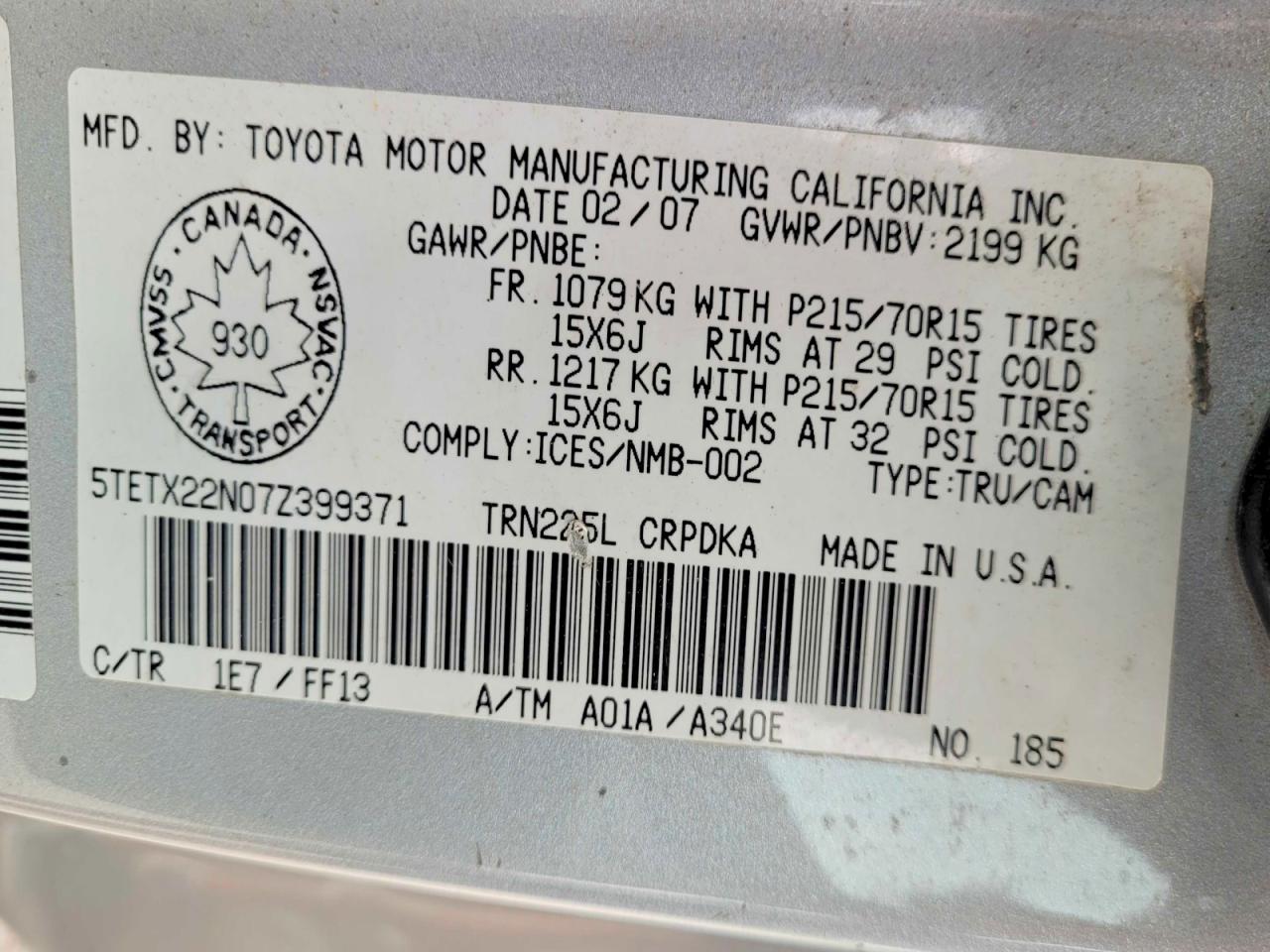2007 Toyota Tacoma Access Cab Silver vin: 5TETX22N07Z399371