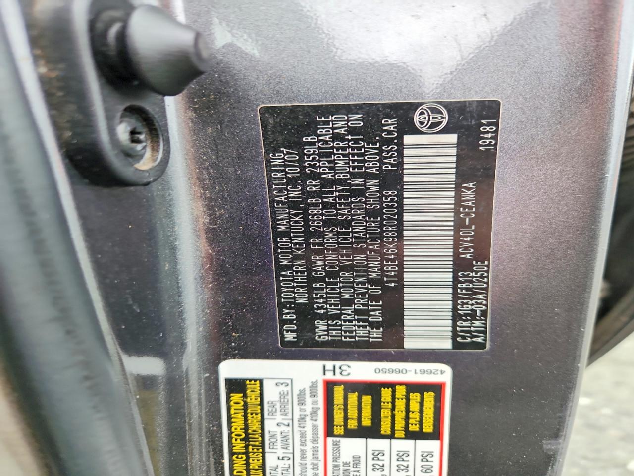 2008 Toyota Camry Le Gray vin: 4T4BE46K98R020358