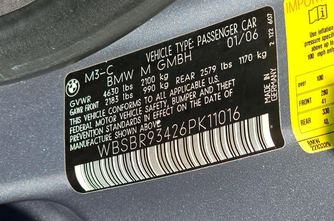 2006 Bmw M3 Silver vin: WBSBR93426PK11016