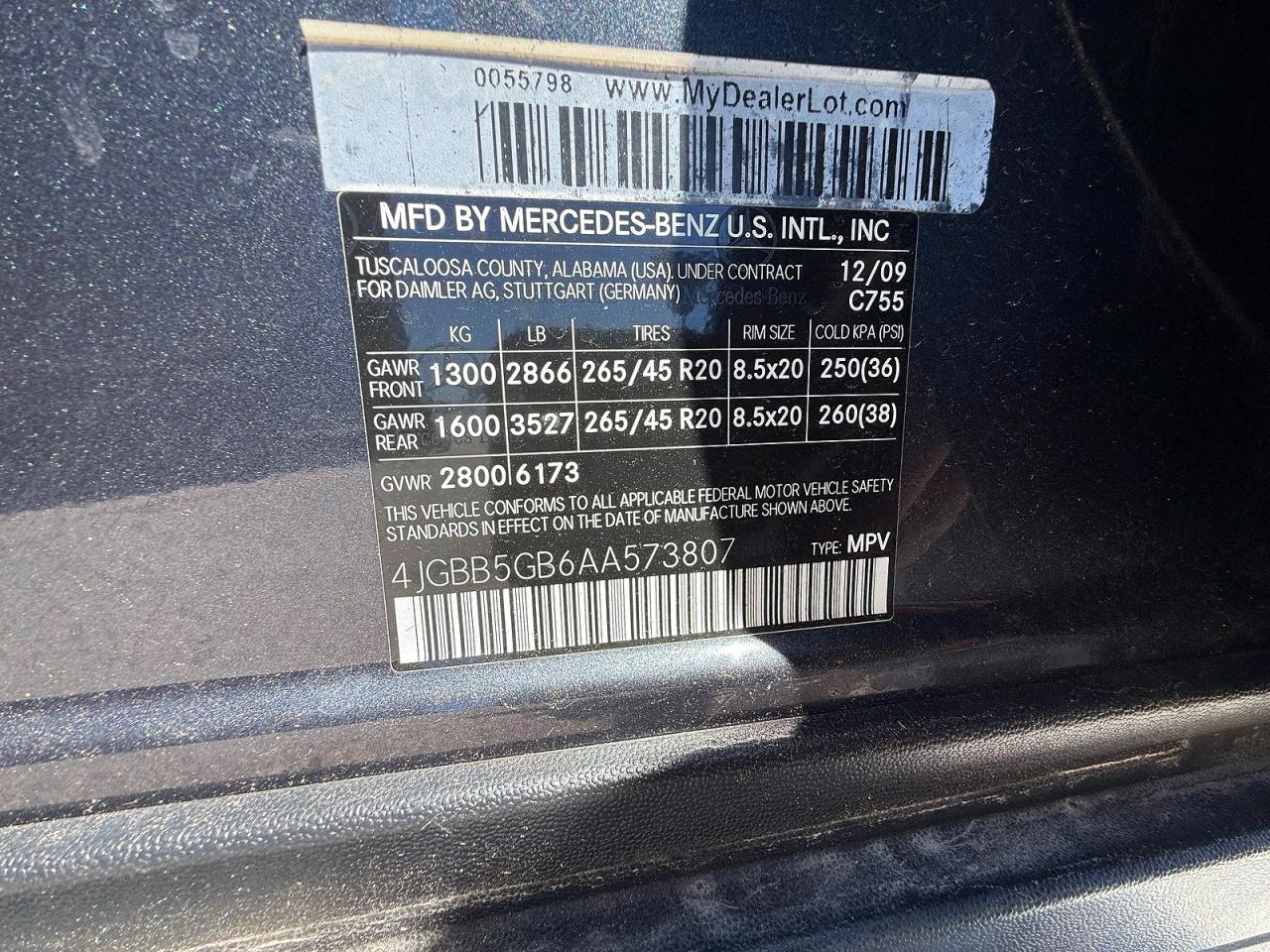 2010 Mercedes-benz Ml 350 Серый vin: 4JGBB5GB6AA573807