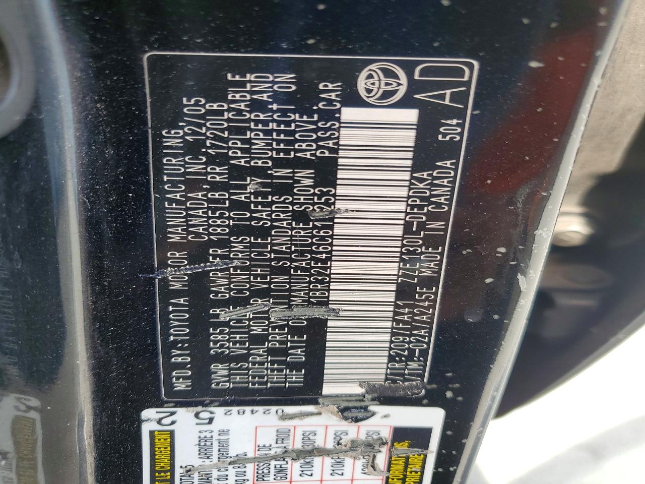2006 Toyota Corolla Ce Черный vin: 2T1BR32E46C611253