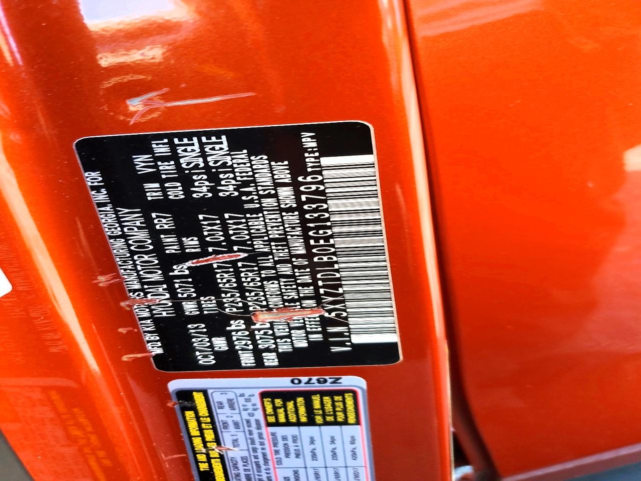 2014 Hyundai Santa Fe Sport 2.4l Orange vin: 5XYZTDLB0EG133796