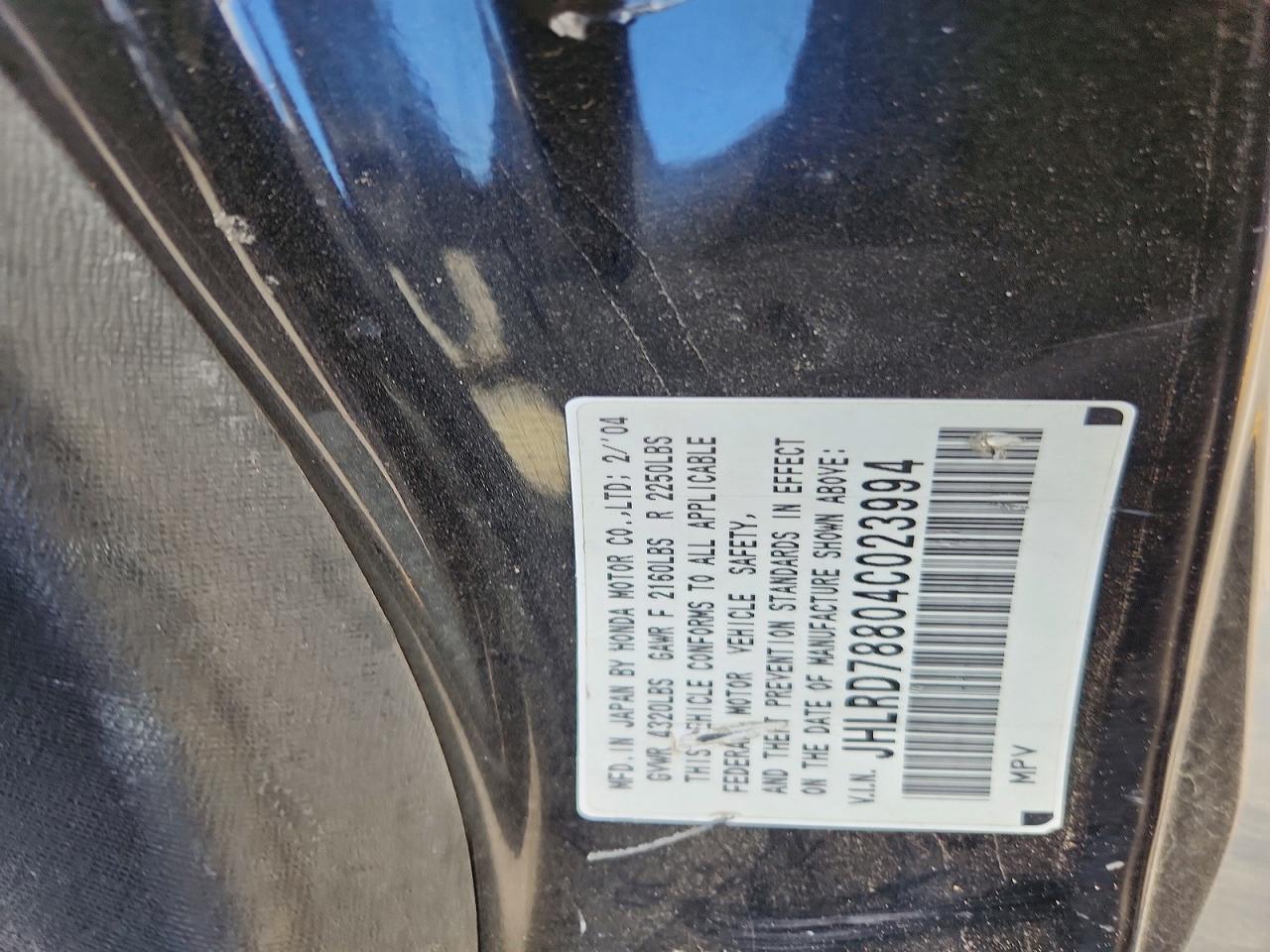 2004 Honda Cr-v Ex Black vin: JHLRD78804C023994