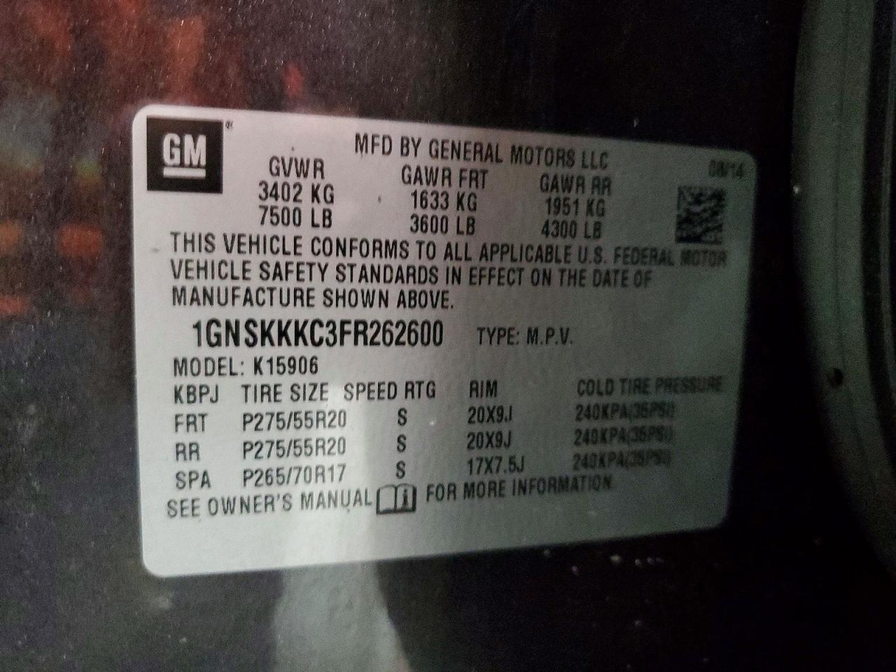 2015 Chevrolet Suburban K1500 Ltz Серый vin: 1GNSKKKC3FR262600