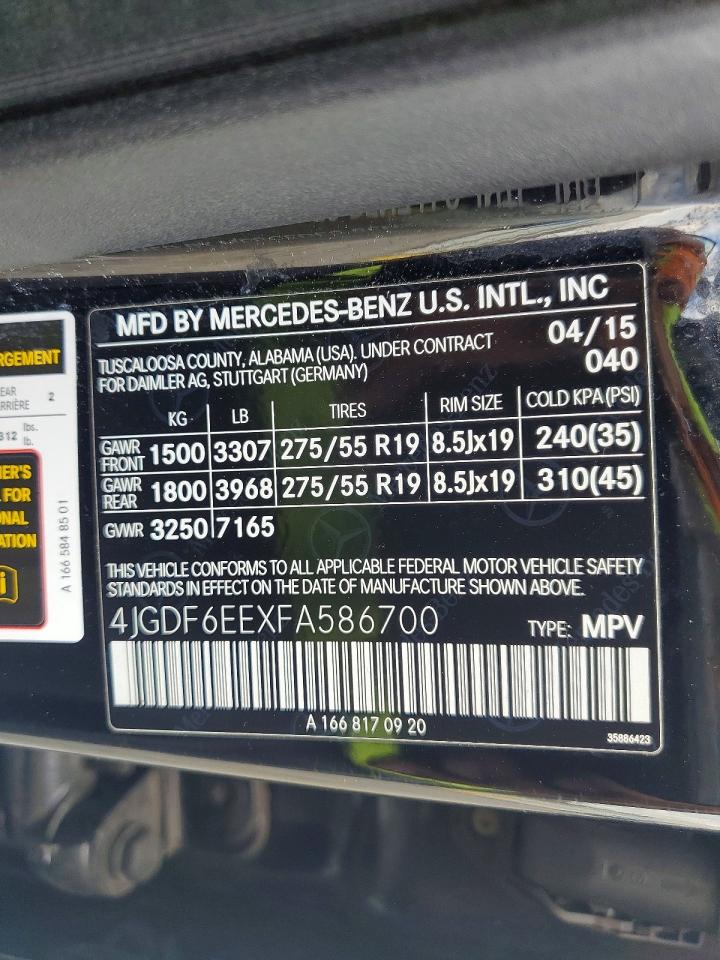 2015 Mercedes-benz Gl 450 4matic Black vin: 4JGDF6EEXFA586700