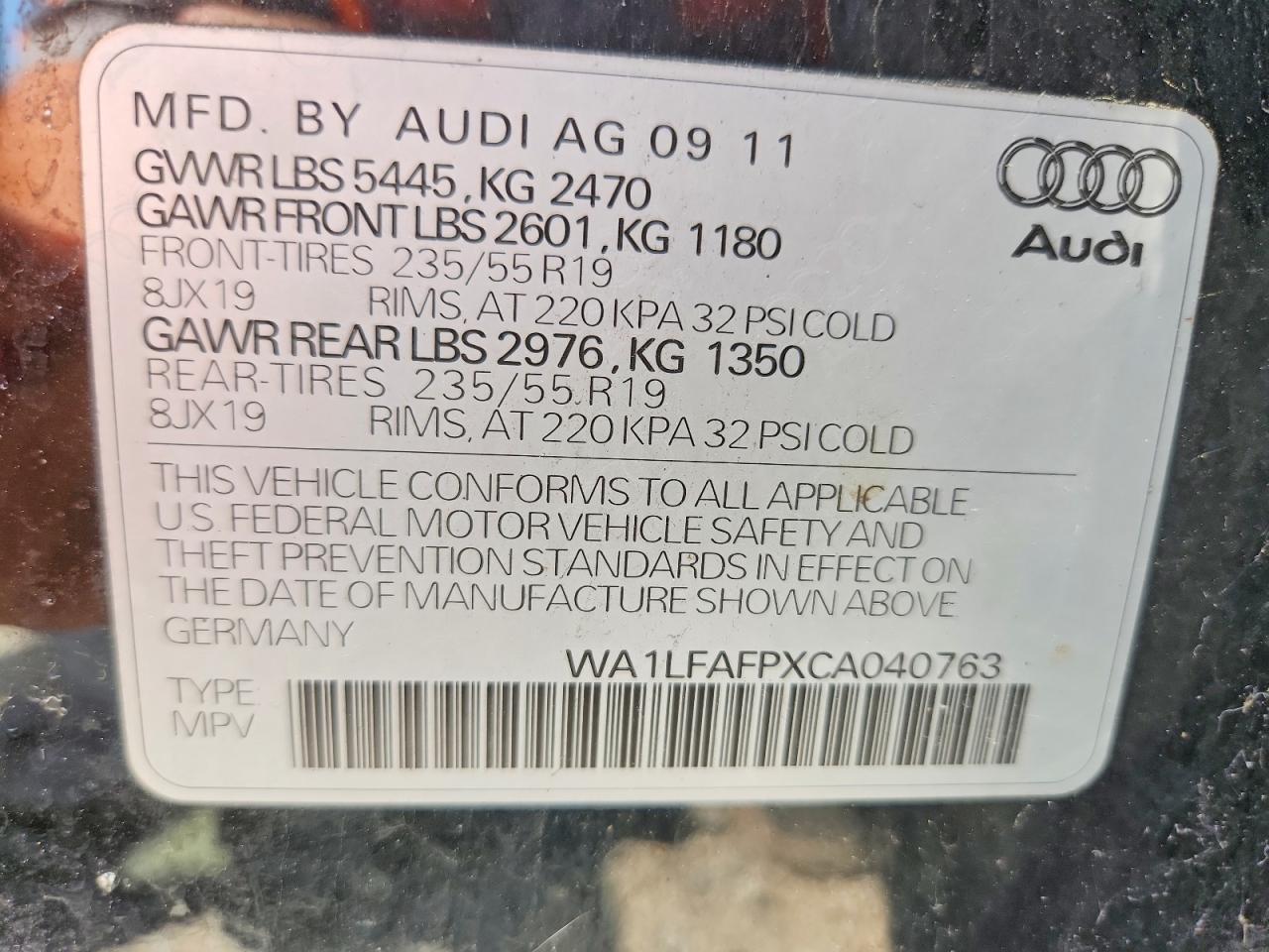 2012 Audi Q5 Premium Plus Черный vin: WA1LFAFPXCA040763
