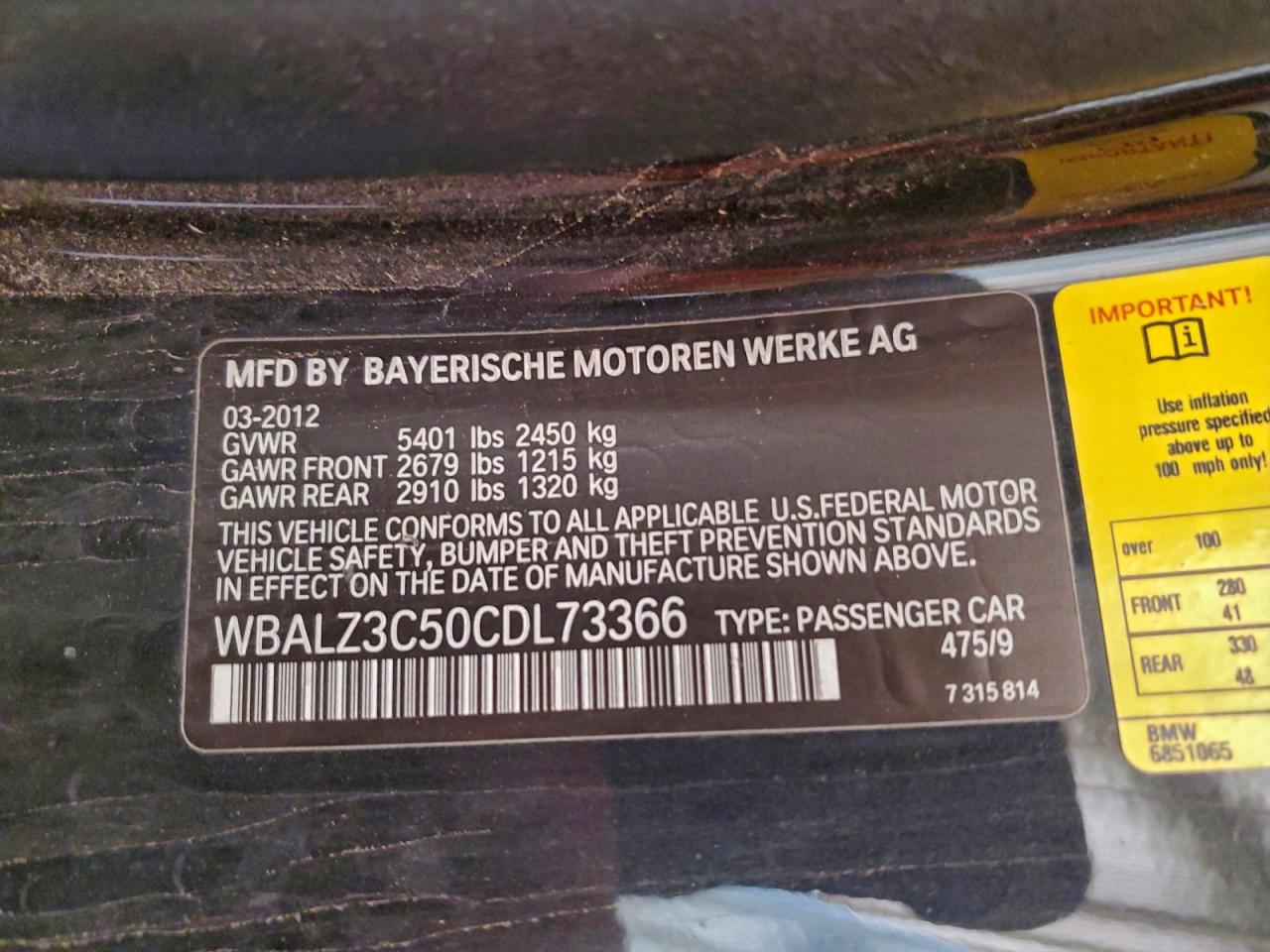 2012 Bmw 650 I Черный vin: WBALZ3C50CDL73366