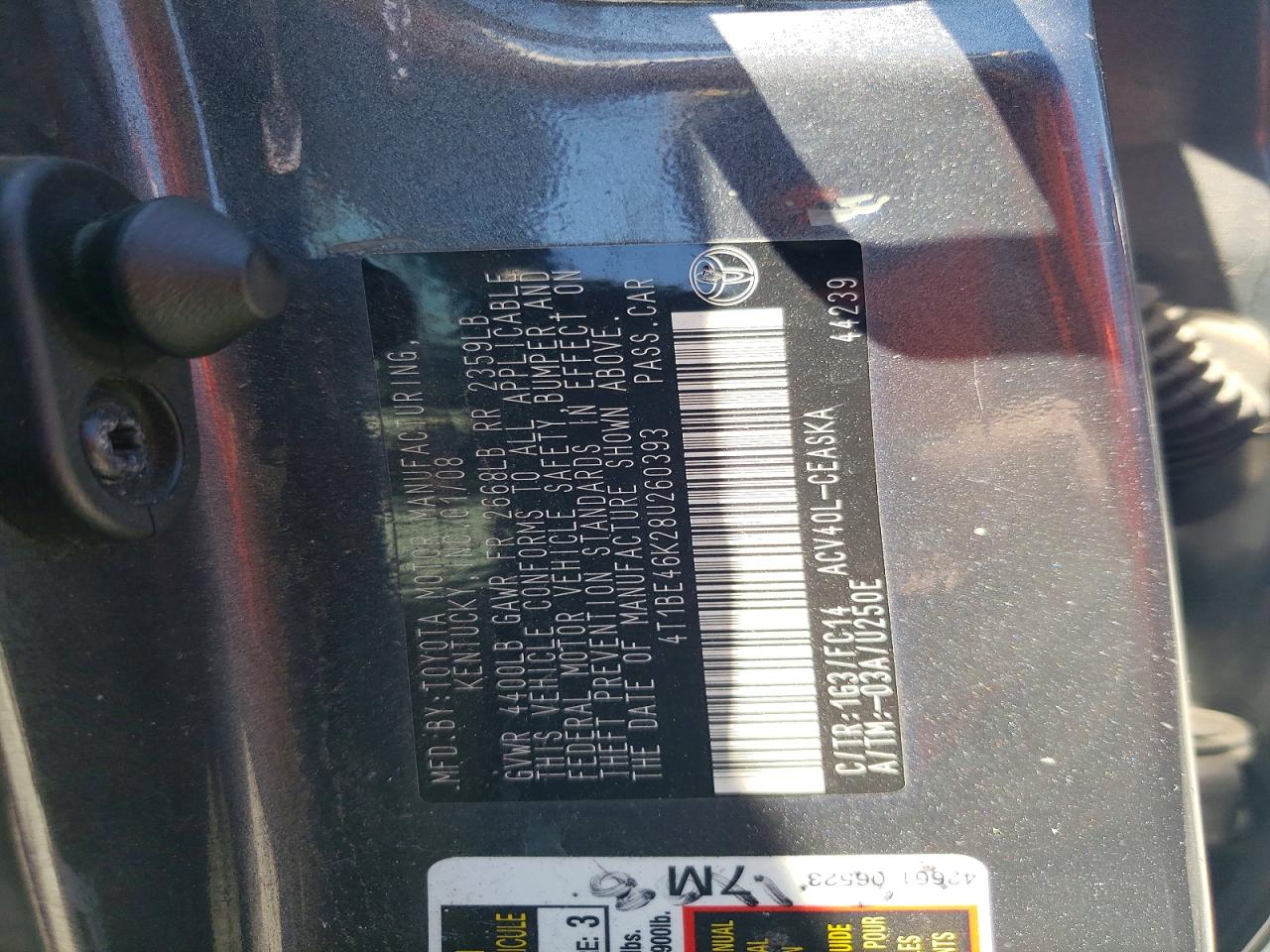 2008 Toyota Camry Se Gray vin: 4T1BE46K28U260393