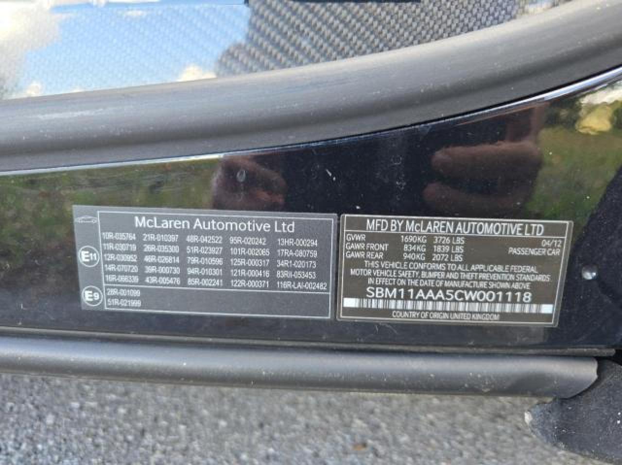 2012 Mclaren Automotive Mp4-12c Black vin: SBM11AAA5CW001118