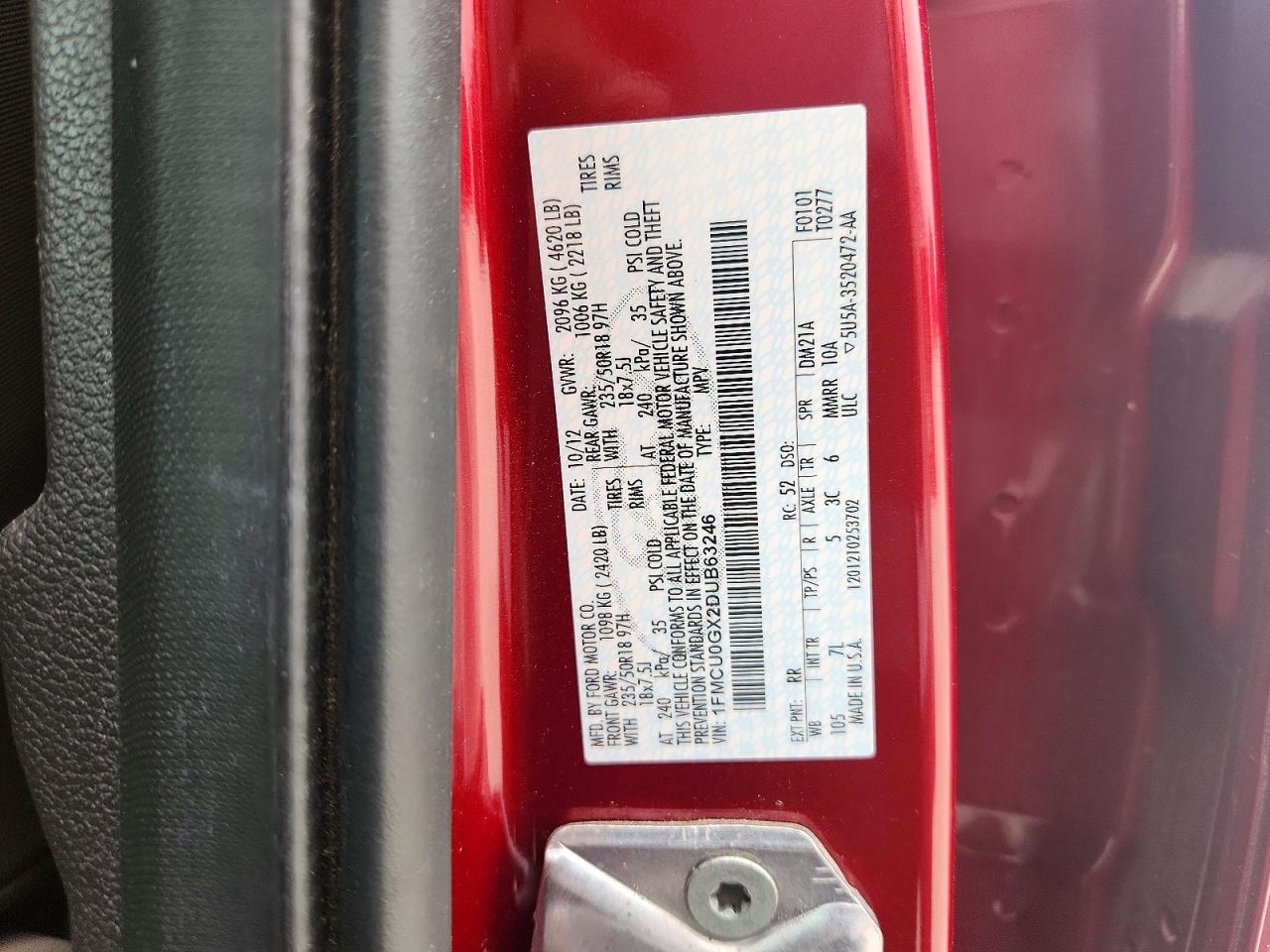 2013 Ford Escape Se Red vin: 1FMCU0GX2DUB63246
