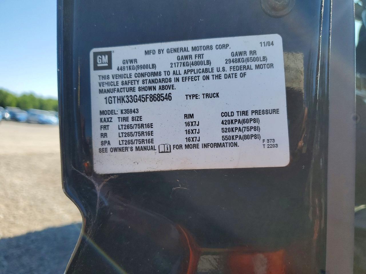 2005 Gmc New Sierra K3500 Черный vin: 1GTHK33G45F868546