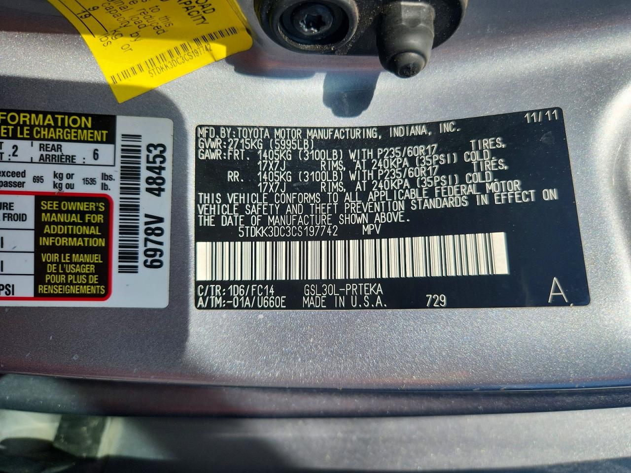 2012 Toyota Sienna Le Silver vin: 5TDKK3DC3CS197742