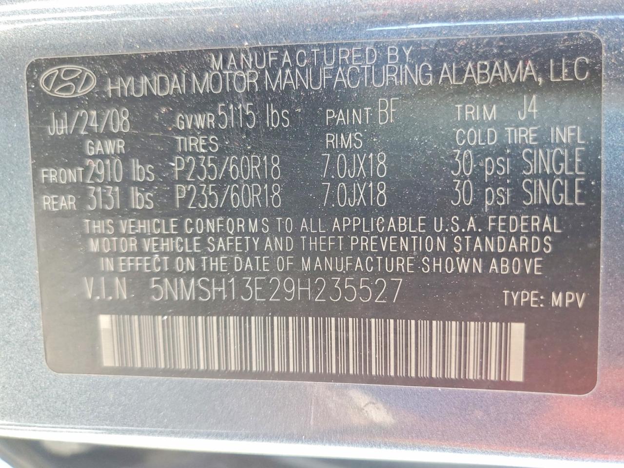 2009 Hyundai Santa Fe Se Gray vin: 5NMSH13E29H235527