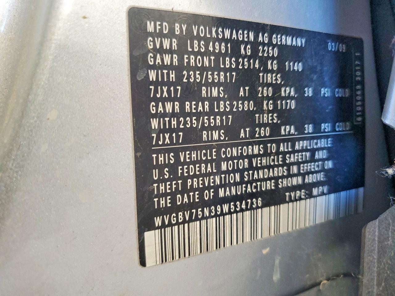 2009 Volkswagen Tiguan Se Silver vin: WVGBV75N39W534736