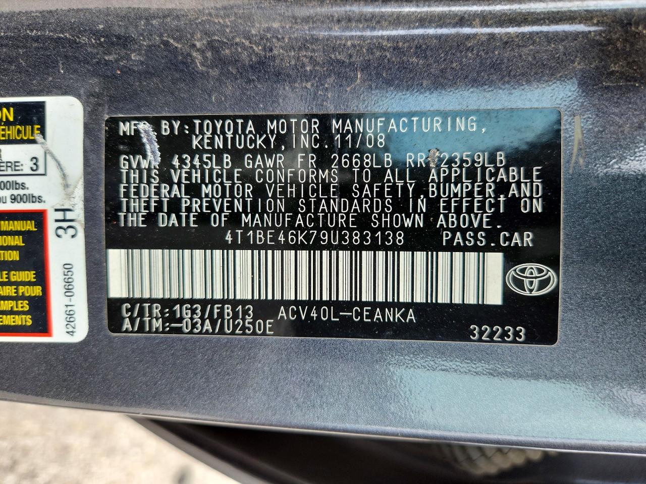 2009 Toyota Camry Le Gray vin: 4T1BE46K79U383138