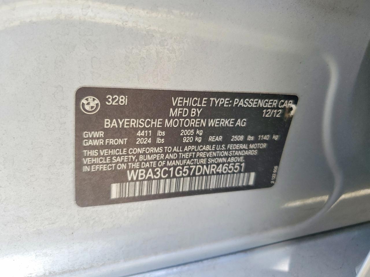 2013 Bmw 328 I Sulev Серебряный vin: WBA3C1G57DNR46551
