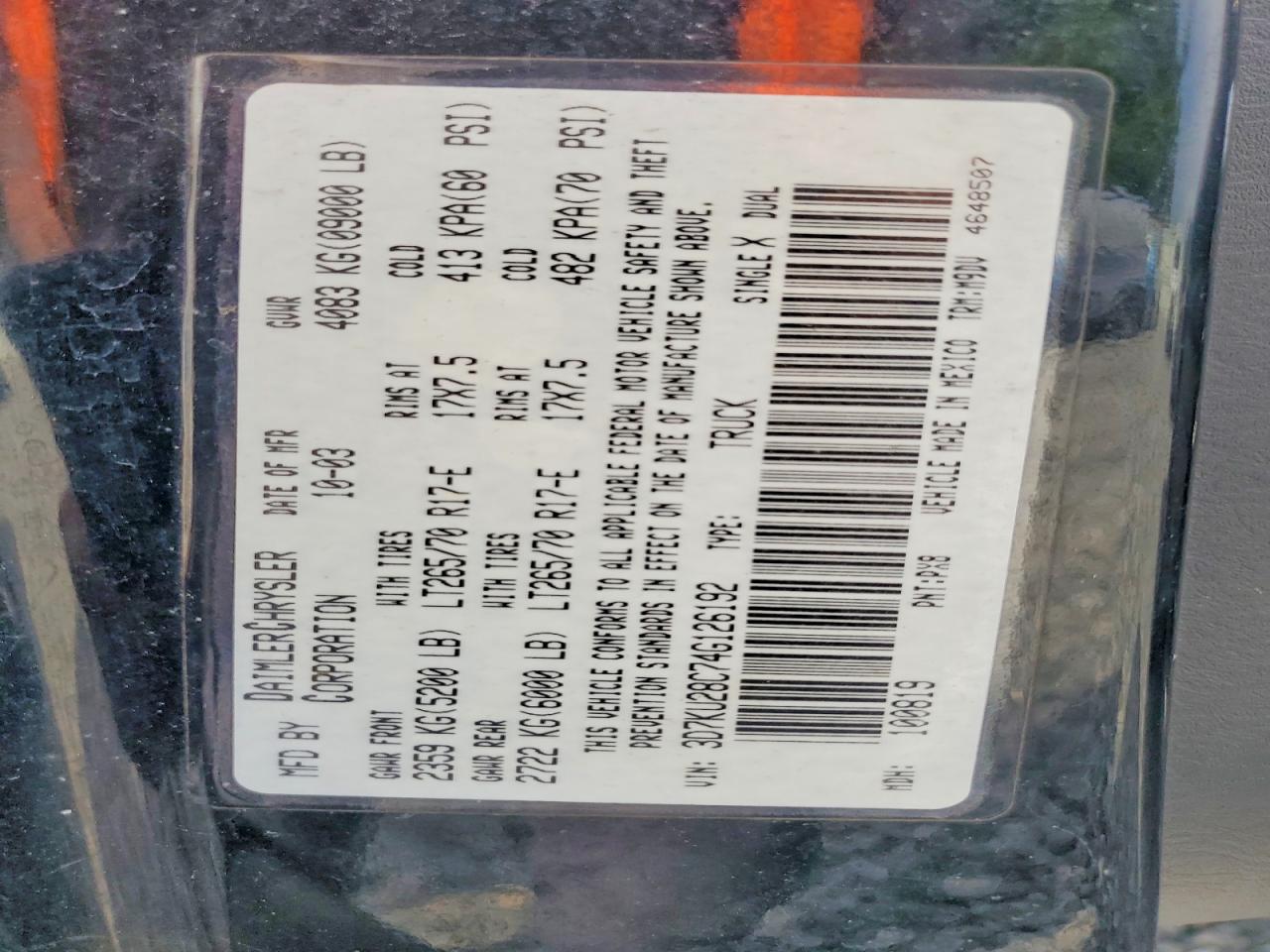2004 Dodge Ram 2500 St Black vin: 3D7KU28C74G126192