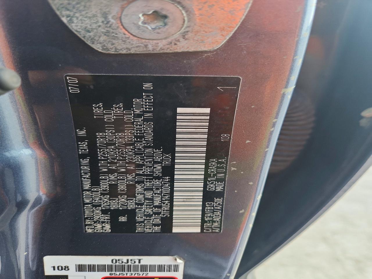 2007 Toyota Tundra Sr5 Gray vin: 5TFRU54147X004744